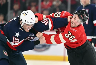 хокей, США-Канада, 4 Nations Face-Off, бійка на льоду, жорстка гра, хокейні сутички, Ткачук, Макдевід, Гюнцель, Парайко, силовий хокей, Bell Center, хокейний півфінал.